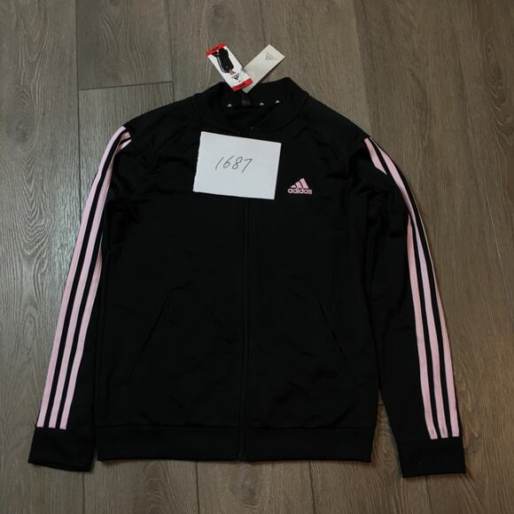 NWT Adidas Women's Track Jacket M Black Pink 3-Stripes Full Zip Logo Primegreen - Picture 8 of 8